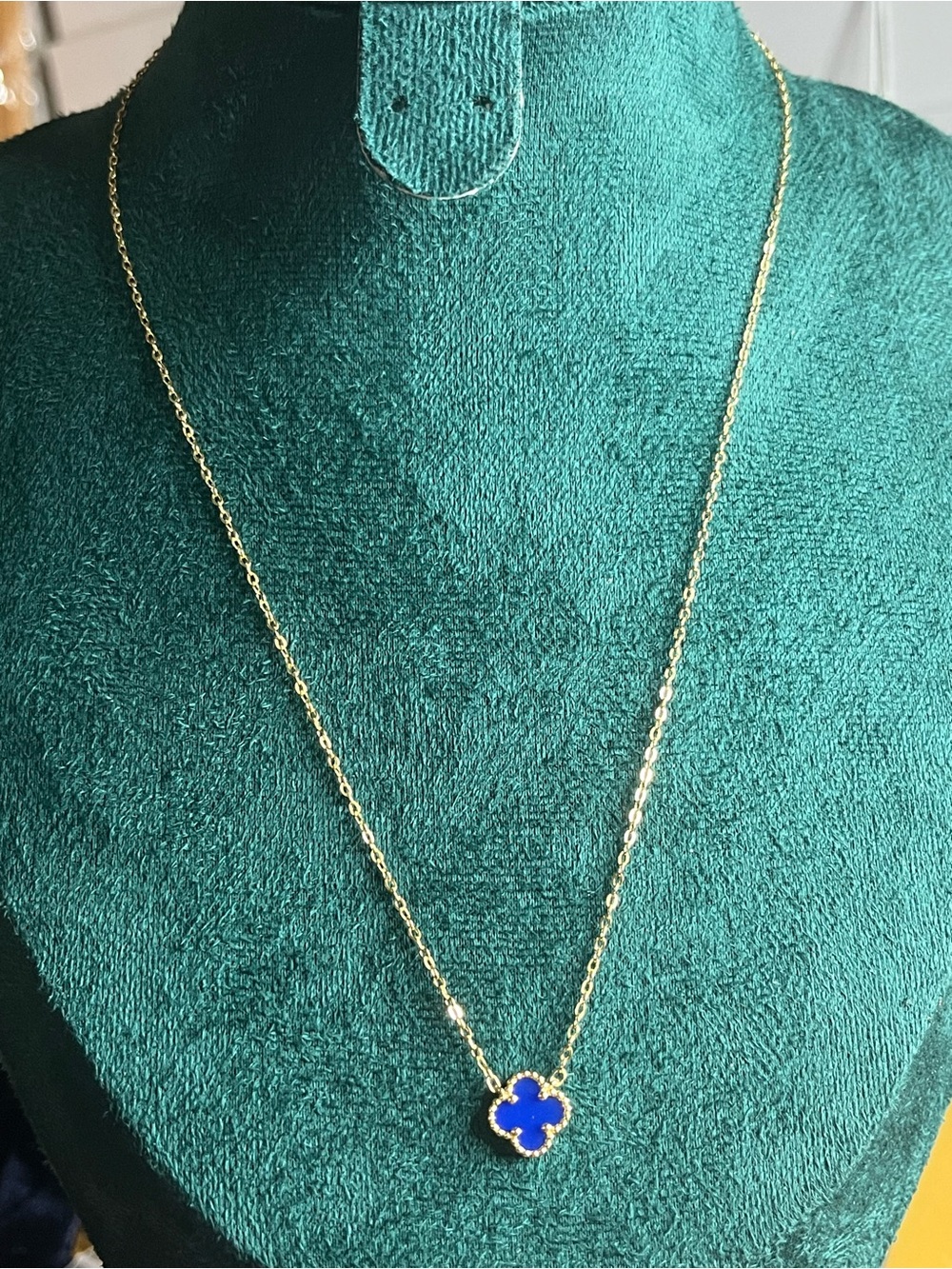 Gold Over Sterling Silver Blue Clover Pendant Necklace